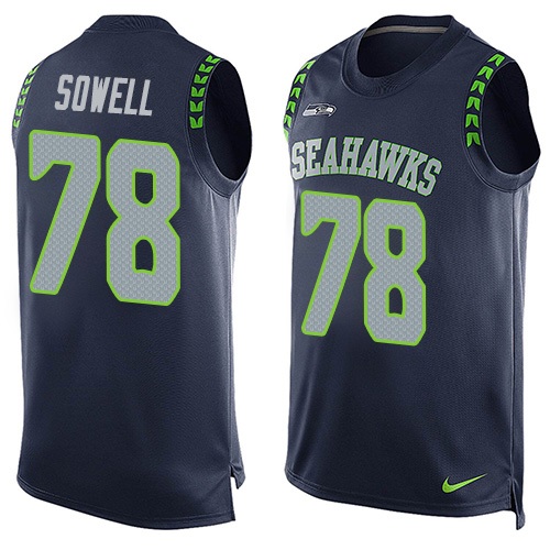 Men's Limited Bradley Sowell Nike Jersey Navy Blue - #78 Player Name & Number Tank Top NFL Seattle Seahawks